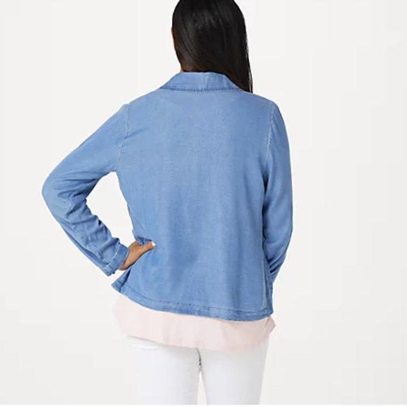 Denim & Co Open Drape Patch Pocket Indigo Jacket - Picture 2 of 2